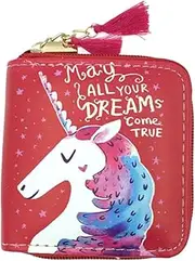 [WATIIFUFU] Pu Zipper Wallet Short Cartoon Unicorns Design Red Ideal for Teen Girls Women