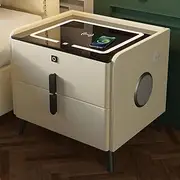 Nightstand with Charging Station and LED Lights,Modern Bedside Table with 2 Storage Drawer and Speaker, Fingerprint Lock Smart Nightstand for Bedroom and Small Spaces,50cm,Beige