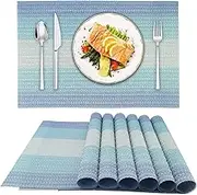 Expansemaster Placemats Set of 8, Heat Resistant Stain Resistant Non-Slip Woven Vinyl Insulation Placemats, Washable Durable Elegant Table Mats for Dining (Christmas Blue)