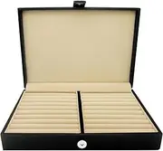 [HONEY BEAR] Men/Women's Cufflinks Jewelry Box - Faux Leather Display Case Storage Organizer Black, for Rings Earrings Tie Clips
