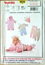 BURDA PATTERN 9636 JACKET JUMPSUIT CAP INFANTS SIZES 1M 3M 6M 9M 12M UNCUT