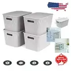 Versatile Gray Plastic Storage Baskets with Lids - Perfect for Home Organization