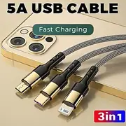 Multi Charging Cable 3 In 1 Charging Cable Multiple USB Cord Nylon Braided Charger For IP/Type-C/Micro-USB Compatible With Most Cell Phones/Tablets/Samsung Gal