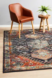 Rug Culture Navy Multi Vintage Look Aztec Rug