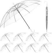 [Nisorpa] 10 Pcs Clear Umbrellas for Wedding, 37in White Transparent Umbrella Dome See Through Umbrella Windproof Umbrella Handle Semi-automatic for Woman Men Bride Bridesmaid Party, l