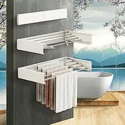 BOQORAD Wall Mounted Clothes Hanger Space-Saver，Retractable Garment Laundry Drying Rack，Collapsible Clothes Dry Racks for Balcony, Mudroom, Bedroom (5 Poles, White)