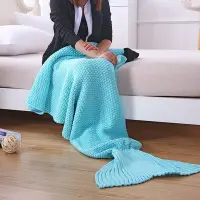 在飛比找Yahoo!奇摩拍賣優惠-新款純色仿羊絨毯子美人魚毛毯辦公室沙發蓋毯加厚毛線針織空調毯
