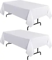 Sancua 2 Pack White Rectangle 6 Feet Table Cloth - 60 x 102 Inch, Stain & Wrinkle Resistant Polyester Table Cover for Dining, Buffet, Parties & Camping