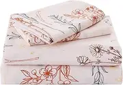 Floral Sheet Set King, Boho Botanical Rustic Pattern Bed Sheets Beige Fall Bedding Sheets & Pillowcases Soft Microfiber 15" Extra Deep Pocket Fitted Bedsheet 4 Piece