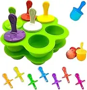 2 Pack Popsicle Mold, Mini Ice Pop Mold with Colorful Sticks Non-Stick 7-Cavity Ice Cube Trays, Cakesicles Molds for Egg Bites, Lollipop and Ice Cream Mould, Food Storage Container (Green)