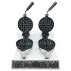 Commercial Electric Rotated Round Waffle Maker 110V Nonstick 2 Heads Waffle Iron