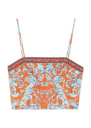 Alice + Olivia Ceresi Printed Cropped Satin top - Orange - 12 12