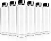 Kitchee 500ml Glass Water Bottle with Stainless Steel Lid - Set of 6 Drink Bottles