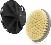 Body Scrubber 2 Pack Shower Bath Brush, 1 Pack Plastic Body Brush Gray and 1 Pack Silicone Body Scrubber Black, Gentle Exfoliating for Women Men Baby Sensitive Skin