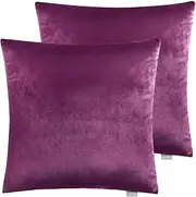 [Luxton] Set of 2 Velvet Square Cushion Covers, Solid Plain Purple Decorative Throw Pillow Covers for Bedroom Lounge Sofa (45x45cm)