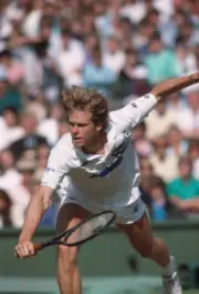 Swedish tennis player Stefan Edberg pictured in action during pro - Old Photo 2
