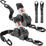2 Pack 1" x 10' Retractable Ratchet Straps - Heavy Duty Self Retracting Tie Down Straps for Truck, Cargo Trailer