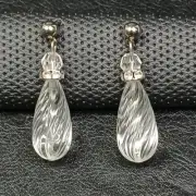 Vintage Teardrop Pierced Earrings Rhinestone Clear Lucite. 12-781