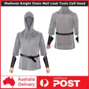 Mens Medieval Knight Chain Mail Look Tunic with Coif Hood Fancy Dress Accessory
