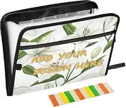 Custom Folder with Pockets 13 Pockets A4 Letter Size Customized Expansion File with Zipper Closure for Document Storage Cartoon Lily Flower and White para guardar documentos