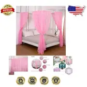 Durable & Elegant Bed Canopy Panels with LED Lights - 8 Tulle Curtains in Pink