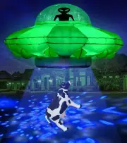 Inflatable Alien Party Decorations 4.2FT Alien UFO Cow Abduction Halloween Bl...