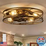 Flush Mount Caged Ceiling Fan: 20" Caged Ceiling Fan with Lights and Remote,