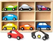 Melissa & Doug Wooden Cars Vehicle Set in Wooden Tray