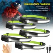 Waterproof COB LED Motion Sensor Headlamp Head Torch Headlight USB Rechargeable