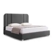 Bed Frame Air Leather Upholstery Stainless Steel Feet in Queen Black