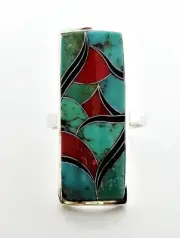 STUNNING VARIETY OF GENUINE TURQUOISE INLAY 925 STERLING SILVER RING SIZE 10-3/4