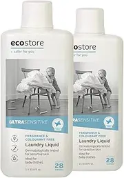 Ecostore Ultra Sensitive Laundry Liquid 1L x 2, Formulated For Sensitive Skin, Fragrance Free, Allergy and Asthma Friendly, Dermatalogically Tested and Sensitive Choice® Approved, Stain Removal