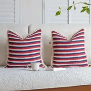 Farmhouse Boho Throw Pillow Covers 18x18 Inch 18" x 18" (Pack of 2) Red- Navy