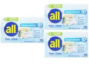 all Fabric Softener Dryer Sheets for Sensitive Skin Free Clear 195 Count 3 Pack