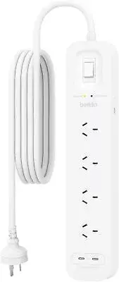 Belkin SurgePro 4-Outlet Surge Protector with Dual USB-C 30W, 2M Power Cord