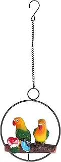 Hanging Parrots Sculpture, Hanging Bird Sculpture, Suspended RINGs Statue, for Patio, Lawn and Garden Decor