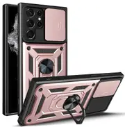 case For Samsung S23 Ultra Slide Camera Lens Protection and Built in 360 Rotatable Ring Holder - Rose Gold