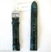 MICHELE 16MM IRIDESCENT GREEN+NAVY BLUE ALLIGATOR WATCH STRAP,BAND+SILVER BUCKLE