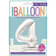 Number 4 Foil Standing Balloon - Silver