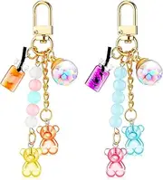 [Ecally] Cute Resin Bear Keychain Macaron Bear Keychains Candy Pendant Jewelry Gift Bag Key Ring Accessories for Girls Women