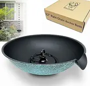Rain Chain Anchoring Basin | Fountain Basin/Bowl/Dish for Gutter Rain Chain | Spill Bowl for Fountain with Scupper | Birdbath Alternative, with Attachment Chain, Black Powder Coated Rain Basin, 12"