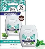GuruNanda Expandable Waxed Dental Floss for Gentle, Deep Cleaning Wide Teeth Flossing - Peppermint Flavor - 55 Yards