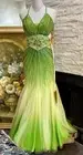 LARA Designs Green Sequin Rhinestone Open Back Formal Gala Gown Size 2 NWT Ombré