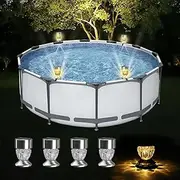 Solar Pool Lights, Waterproof Lights for Framed Above Ground Pools, Outdoor Swimming Pool Fence Decoration LED Pool Light for Christmas Tree, Swimming Pool, Sidewalk, Party (4, Warm Light)