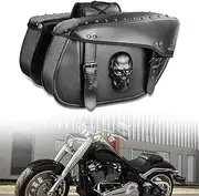 Quixofiber Motorcycle Saddlebags 32L Large Capacity PU Leather Side Saddle Bags Waterproof Hard Saddle Bags Universal for Harley Honda Yamaha Bobber Sixty Kawasaki (3D Skull,Black)