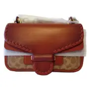 Coach Leather Shoulder Bag In Signature Canvas With Whipstitch