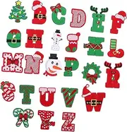Operitacx 26pcs Christmas Sew On Patches: Christmas Alphabet Iron On Patches - DIY Embroidered Appliques for Jeans Coats Pants Bags Backpacks