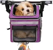 Pet Bicycle Bag for Dogs Cats Sturdy Puppy Bike Bag Pet Backpacks with 3 Breathable Mesh Windows, Expandable Carry Bag for Small Medium Dogs Puppies and Cats (Purple)