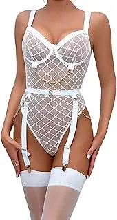 [JINZIJINYU] One Piece Lingerie For Women Sexy Women Mesh Lace Bodysuit Grid Suspender Bodysuit Slim Nightwear