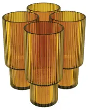 American Atelier Set of 4 Ribbed Amber Highball Glasses